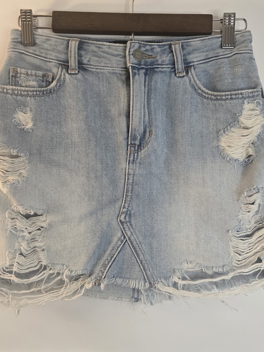 Vintage Y2K Hollister Light Wash Distressed Denim Mini Skirt - Light Blue